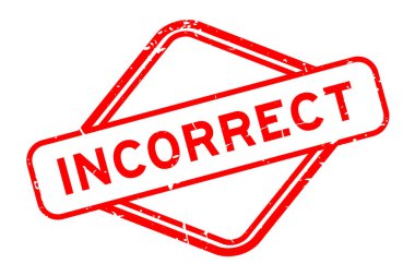 Grunge kırmızı yanlış kelime. Beyaz arkaplanda lastik mühür damgası.