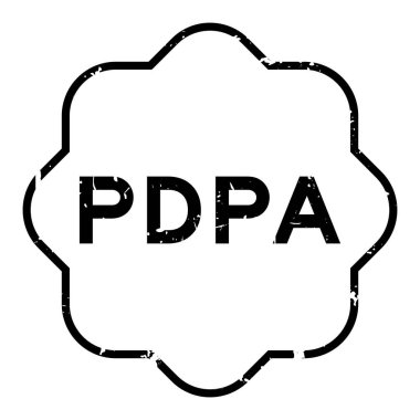 Grunge siyah PDPA (kişisel veri koruma eyleminin kısaltılmışı) beyaz arkaplanda sözlük kare kauçuk mühür