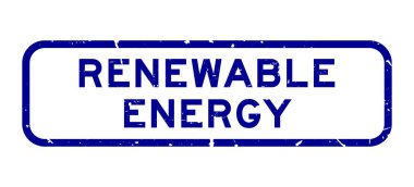 Grunge mavi yenilenebilir enerji sözcüğü kare plastik mühür beyaz arka planda