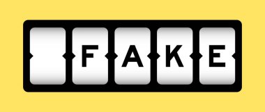 Sarı arkaplan ile slot pankartımda sahte kelime ile siyah renk