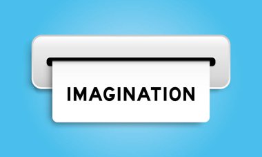 Mavi arka plandaki makineden kelime hayal gücü ile beyaz kupon pankartı