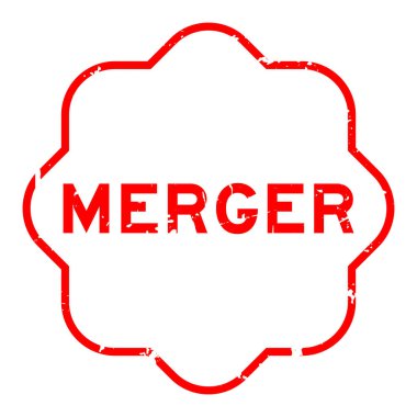 Grunge kırmızı birleşme sözcüğü kare kauçuk mühür beyaz arka planda