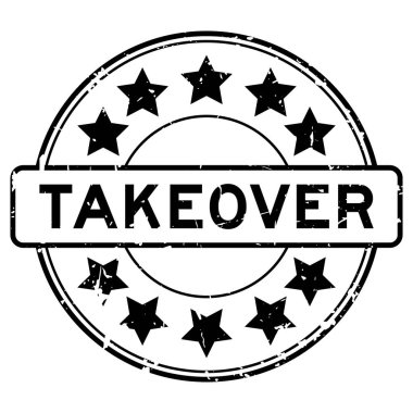 Beyaz arka planda yıldız simgesi yuvarlak lastik mühür damgalı Grunge siyah devralma sözcüğü