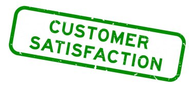 Grunge yeşil müşteri memnuniyeti kelime kare lastik mühür beyaz arka planda