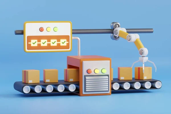 Ιδέα Ρομποτικής Γραμμής Παραγωγής Ρομπότ Κατασκευής Αυτοματισμού Ελεγχόμενα Από Μηχανικό — Φωτογραφία Αρχείου