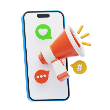 Mobil Pazarlama 3D Simgesi. Dijital sosyal pazarlama 3d simgesi