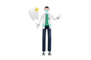 Dişçi 3 boyutlu illüstrasyon. Diş kontrolü yapan diş hekimi. 3D illüstrasyon.