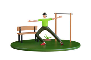 Parktaki 3 boyutlu resimde egzersiz yapan adam. Park 3D illüstrasyonunda spor yapan adam