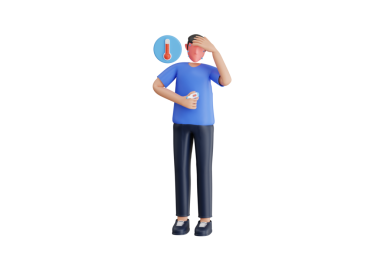 3D illüstrasyondan muzdarip bir adam. Yüksek ateşi olan bir adam grip belirtisidir.