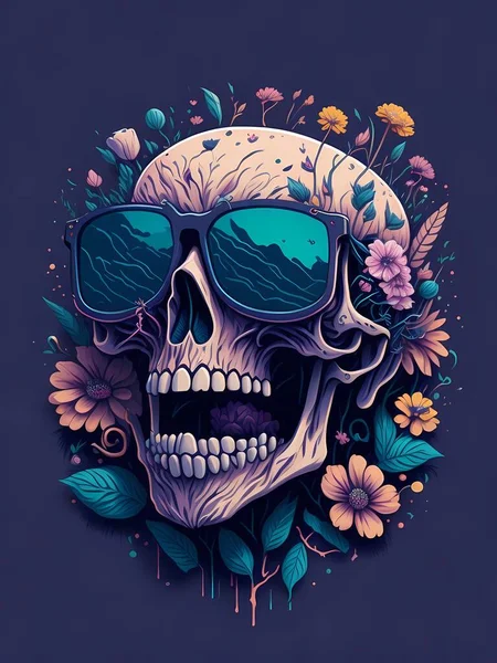 Eine Detaillierte Illustration Eines Toten Schädels Mit Trendiger Sonnenbrille Shirt — Stockfoto