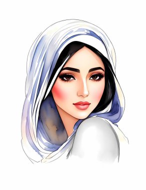 Müslüman kadın suluboya resim