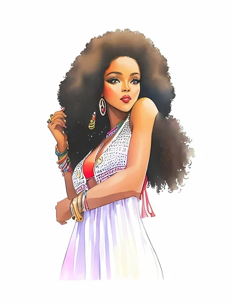 Afro Hair Hippie Woman — Stock Vector