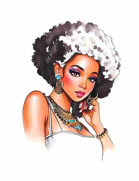 Afro Волосы Хиппи Женщина — стоковый вектор