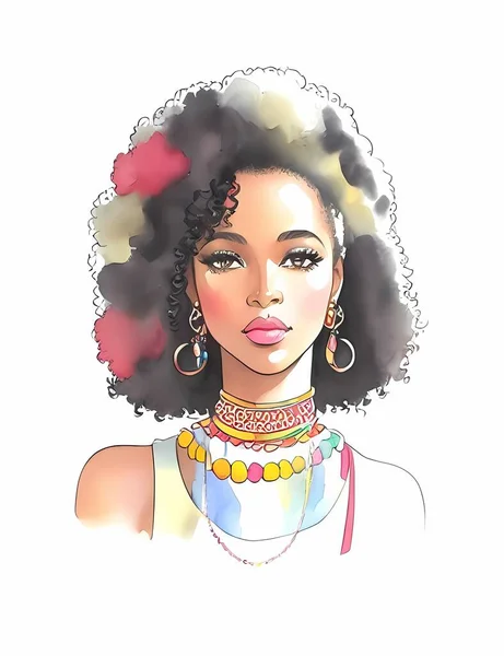 Afro Hair Hippie Woman — Stock Vector