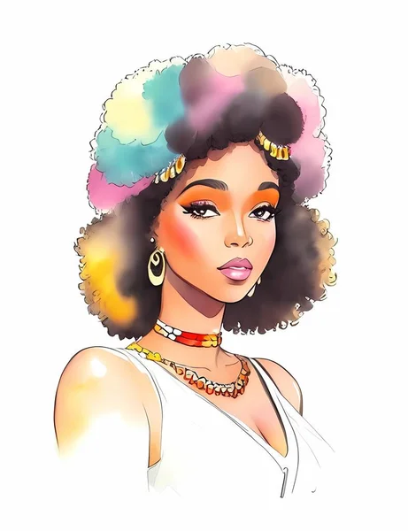 Afro Włosy Hipisowskie Kobieta — Wektor stockowy