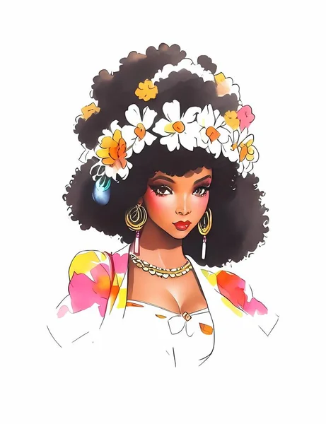 Afro Волосы Хиппи Женщина — стоковый вектор