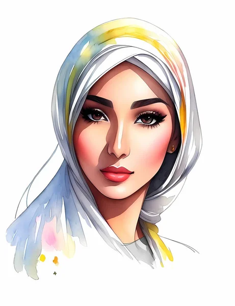 Moslim Vrouw Aquarel Schilderen — Stockvector
