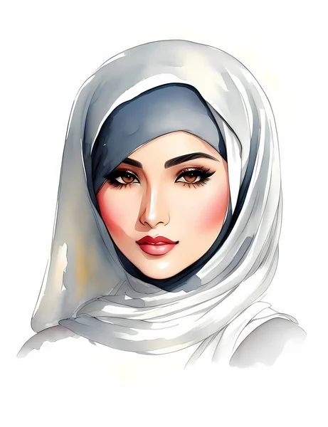 Müslüman Kadın Suluboya Resim — Stok Vektör