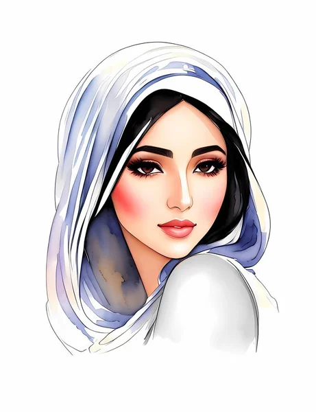 Mujer Musulmana Acuarela Pintura — Vector de stock