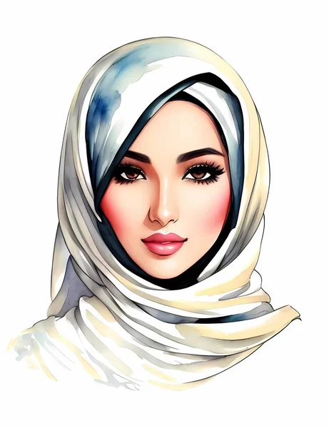 Lukisan Cat Cat Air Wanita Muslim - Stok Vektor