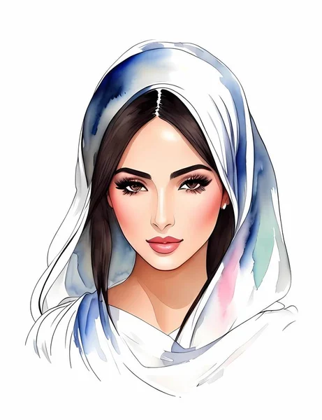Mujer Musulmana Acuarela Pintura — Vector de stock