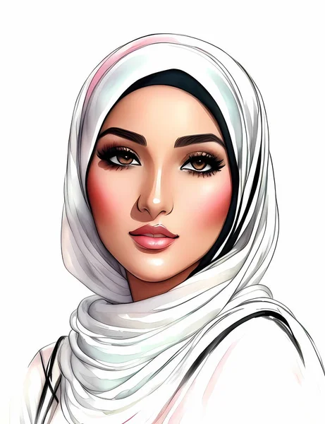 Mulher Muçulmana Aquarela Pintura — Vetor de Stock