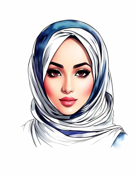 Mulher Muçulmana Aquarela Pintura — Vetor de Stock
