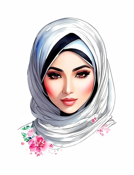 Lukisan Cat Cat Air Wanita Muslim - Stok Vektor