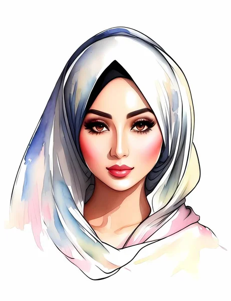 Muslimská Žena Akvarel Malba — Stockový vektor
