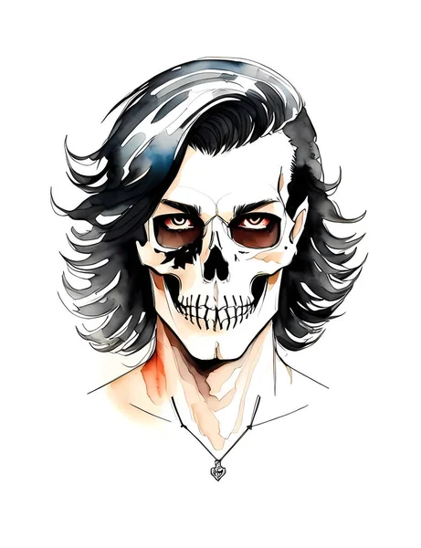 Watercolor Crânio Personagem Ilustração — Vetor de Stock