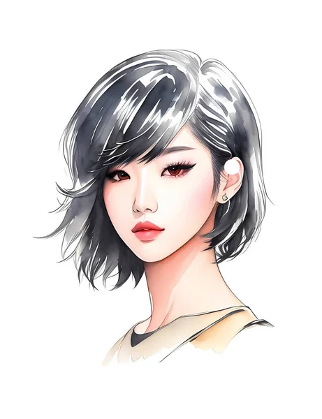 アジアの少女の肖像画 ベクトル — ストックベクタ