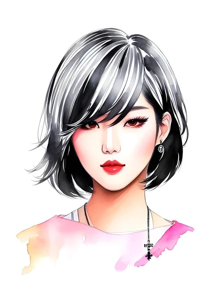 Portrait Fille Asiatique Vecteur — Image vectorielle
