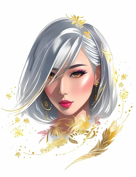 Watercolor Asian Woman Painting Fashion Illustration Hand Drawn Portrait Pretty — Stock Vector
