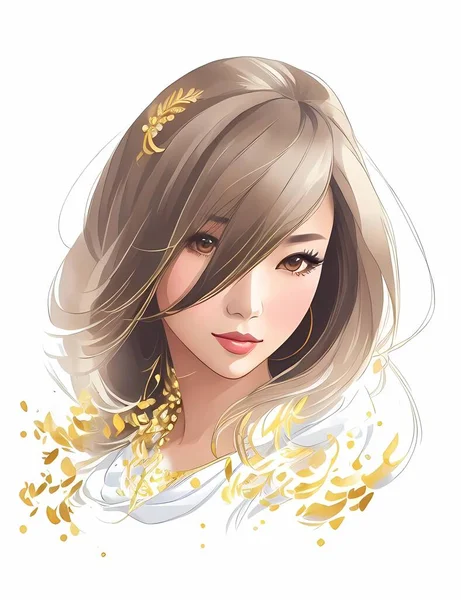Akvarell Ázsiai Divatillusztráció Festése Kézzel Rajzolt Portré Csinos Lány Fehér — Stock Vector