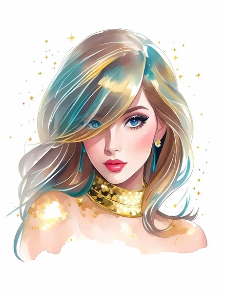Watercolor Beauty Young Woman Hand Drawn Portrait Attractive Girl — Stock Vector