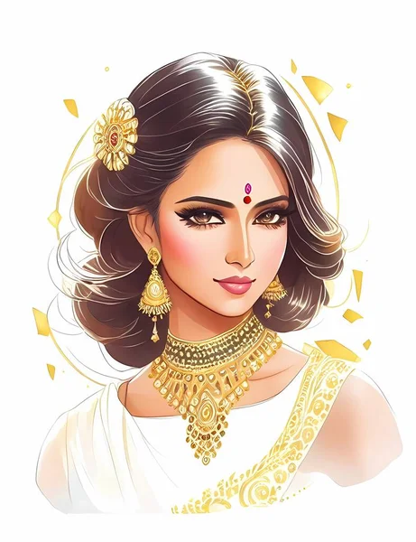Femme Indienne Aquarelle Illustration Mode Peinture Portrait Dessiné Main Jolie — Image vectorielle
