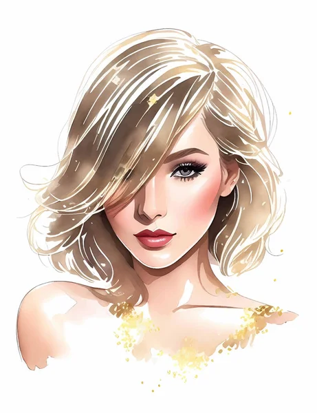 Woman Face Gold Glitter Fashion — Stock Vector