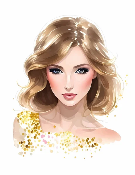 Cara Mujer Con Brillo Dorado Moda — Vector de stock
