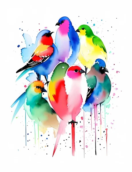 Abstrakt Färgglada Fåglar Akvarell — Stock vektor