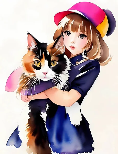 猫と少女 — ストックベクタ