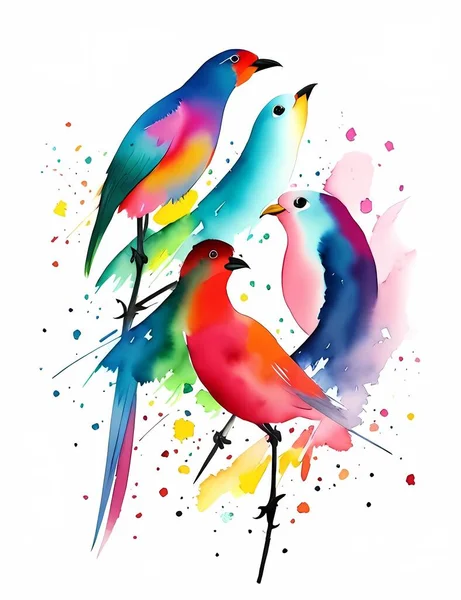 Aquarelle Abstraite Oiseaux Colorés — Image vectorielle
