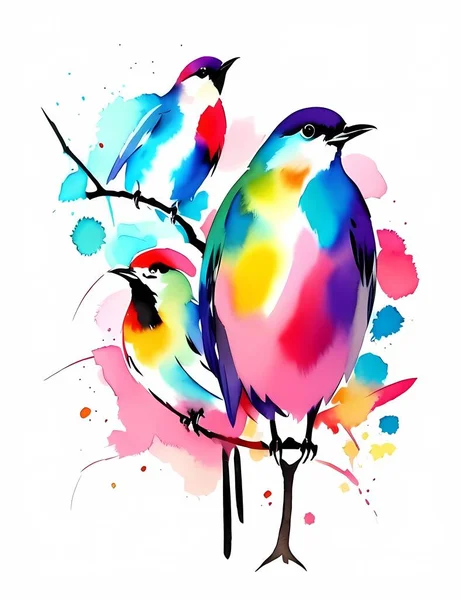 彩色鸟类水彩画 — 图库矢量图片