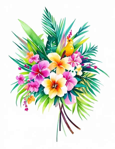 Een Ruiker Van Tropische Bloemen — Stockvector
