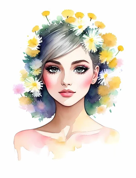 Girl Colorful Flower Illustration — Stock Vector