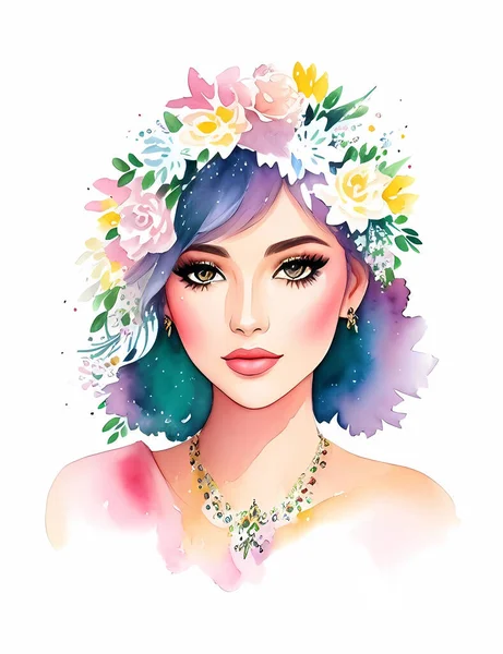 Meisje Met Kleurrijke Bloem Illustratie — Stockvector