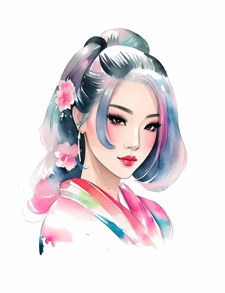 伝統的な日本の芸者女性の肖像 — ストックベクタ