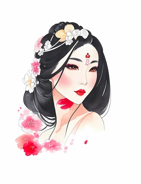 Portrait Japanese Geisha Woman Traditional — Stock Vector