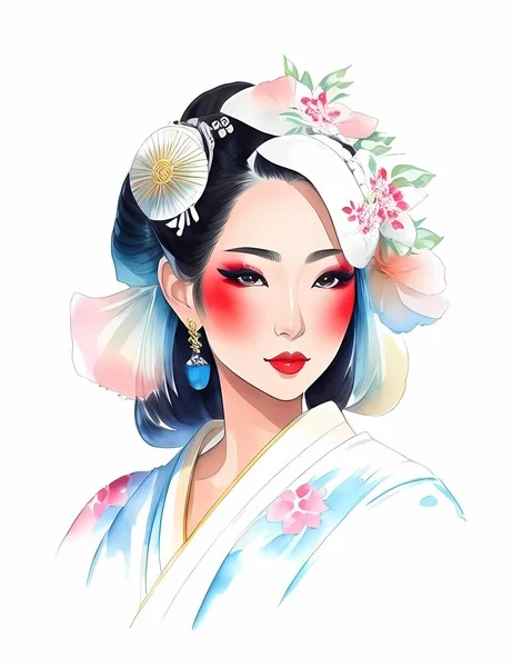 Retrato Mulher Gueixa Japonesa Com Tradicional —  Vetores de Stock