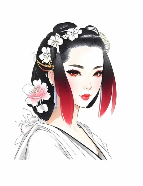 Retrato Mujer Geisha Japonesa Con Tradicional — Vector de stock