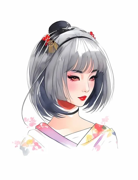 Porträt Der Japanischen Geisha Frau Mit Traditioneller — Stockvektor